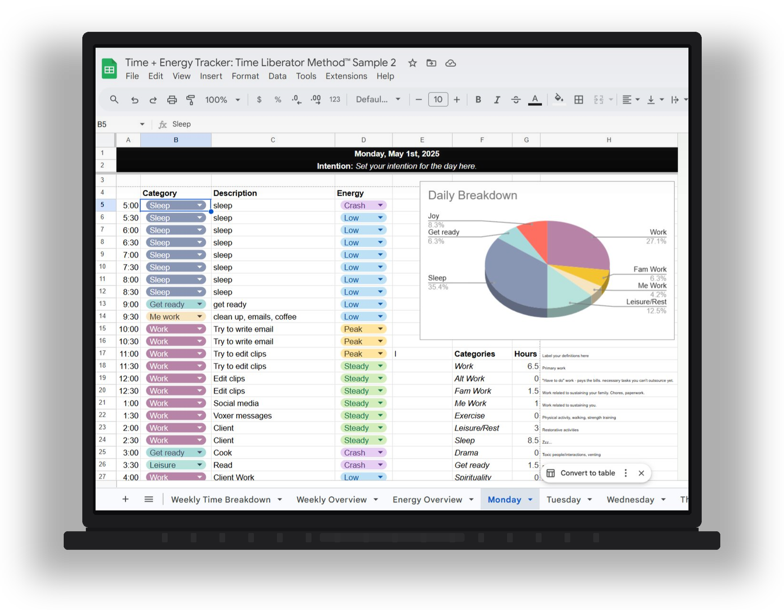 The CEO Time Liberator — spreadsheet mockup